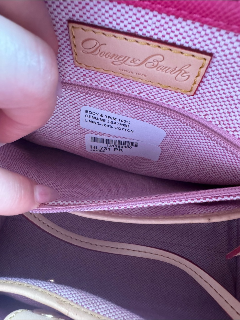 Dooney & Bourke Pink Saffiano Janine 25 Tote with Tan Leather Trim - Picture 8 of 11